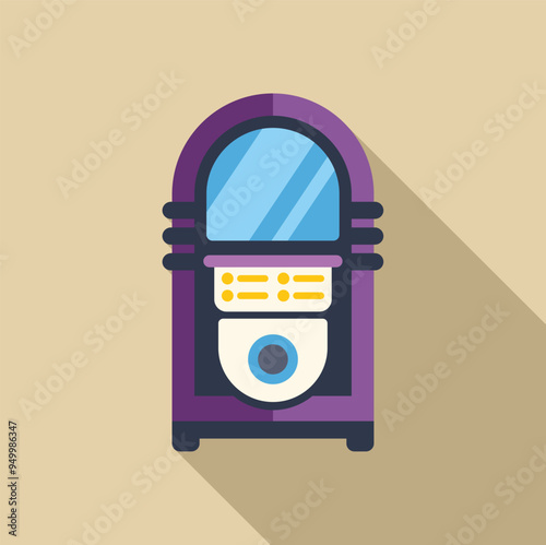 Vintage jukebox with buttons and coin slot casting long shadow on right side