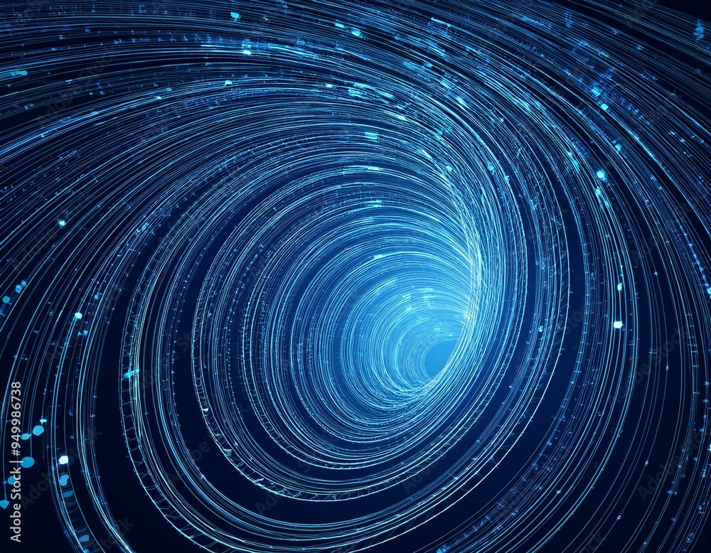 Obraz premium Digital abstract concept with swirling lines and circuit pattern, representing technology on dark blue background. 3D rendering.