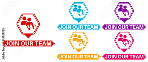 set vector banner join our team. team hiring label sticker design template illustration