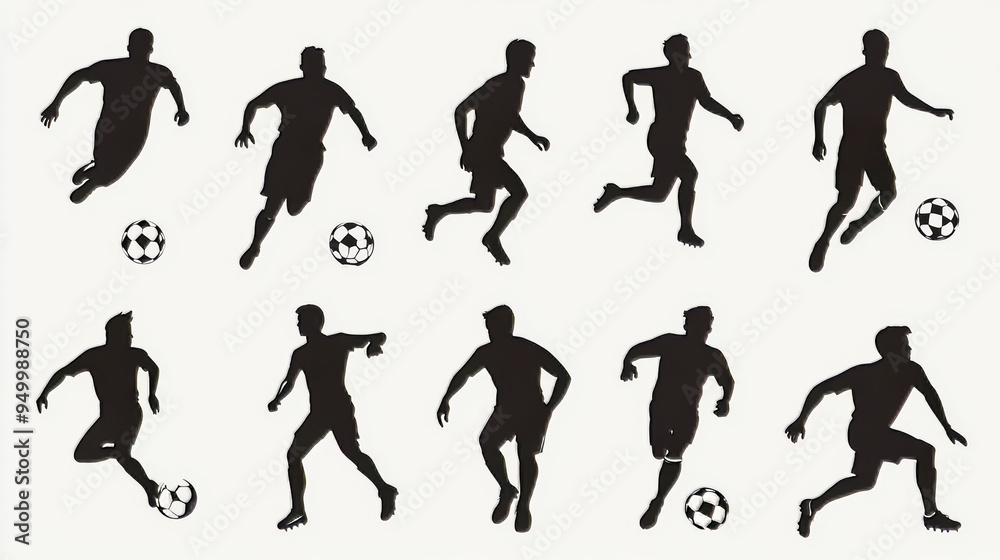 set of isolated vector silhouettes of players in soccer set of isolated vector silhouettes of players in soccer