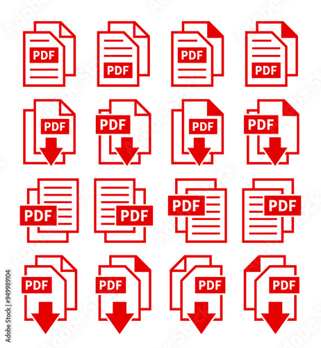 zestaw ikon pobierania plików PDF