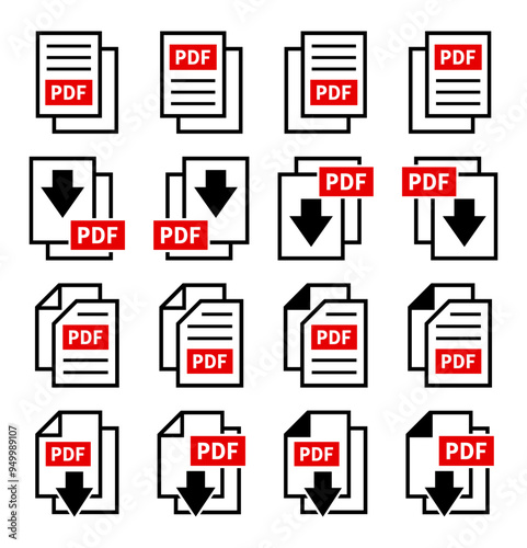 zestaw ikon pobierania plików PDF