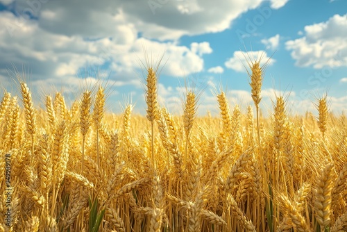 Golden Wheat Field Under Bright Blue Sky