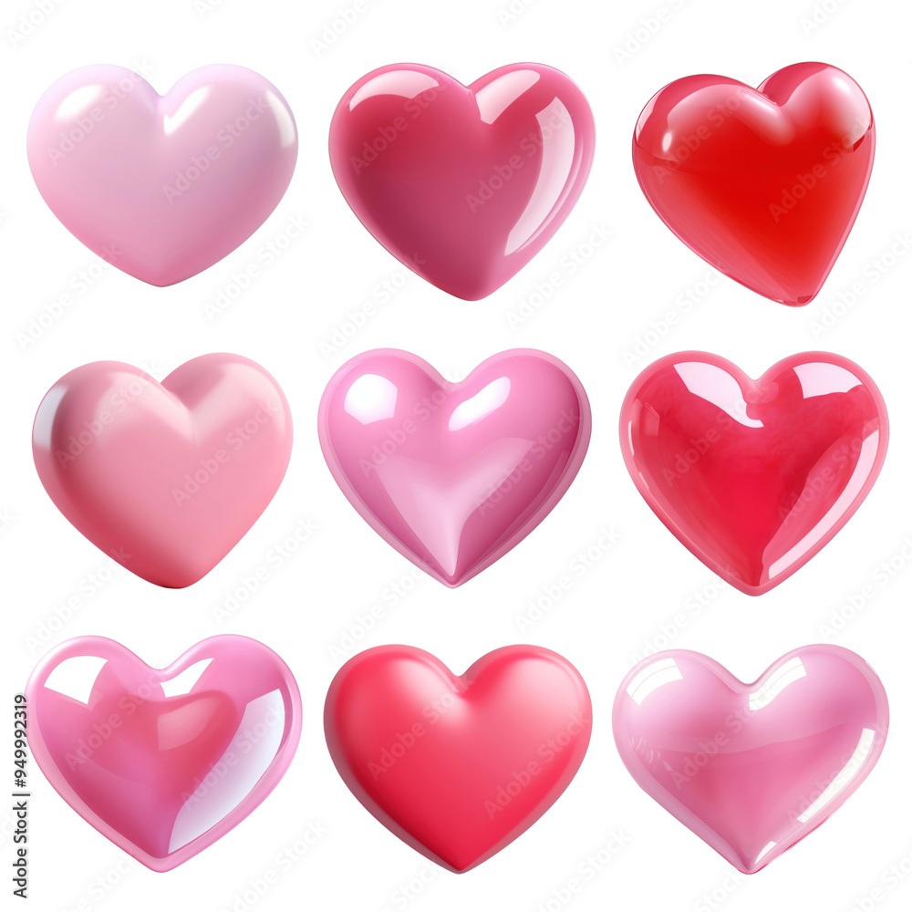 PNG 3d heart design element set, transparent background PNG 3d heart design element set, transparent background