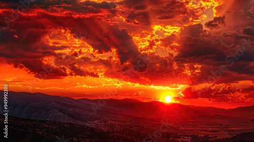 Fiery Sunset Over Mountains
