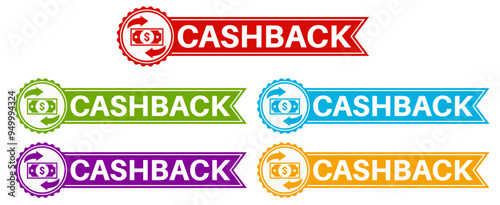 Set collections cashback trendy colorful icon sign.  return and refund symbol labels design template Vector illustration