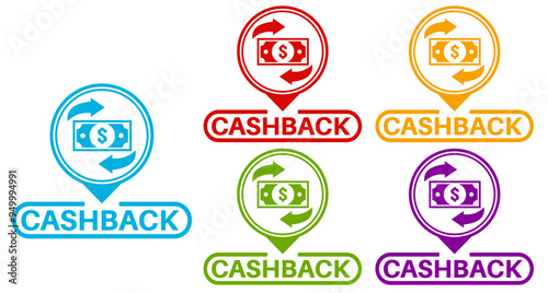Set collections cashback trendy colorful icon sign.  return and refund symbol labels design template Vector illustration