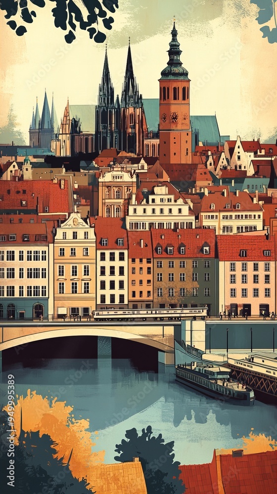 Obraz premium Wrocław Wonders: Retro Travel Posters with a Modern Twist