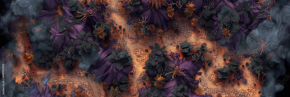 Top-Down View of an Extensive Fantasy Battle map with Glowing Paths and ...