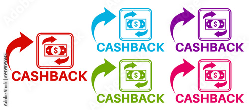Set collections cashback trendy colorful icon sign.  return and refund symbol labels design template Vector illustration