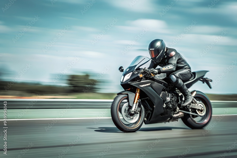 Futuristic Black Sports moto Racing at High Speed Futuristic Black Sports moto Racing at High Speed