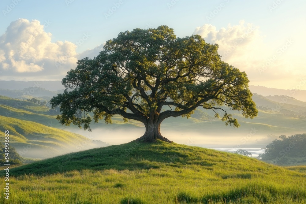 Fototapeta premium Solitary Tree in a Misty Valley
