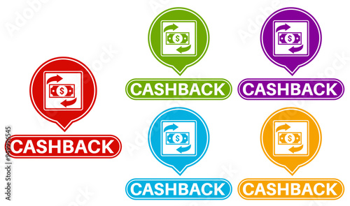 Set collections cashback trendy colorful icon sign.  return and refund symbol labels design template Vector illustration