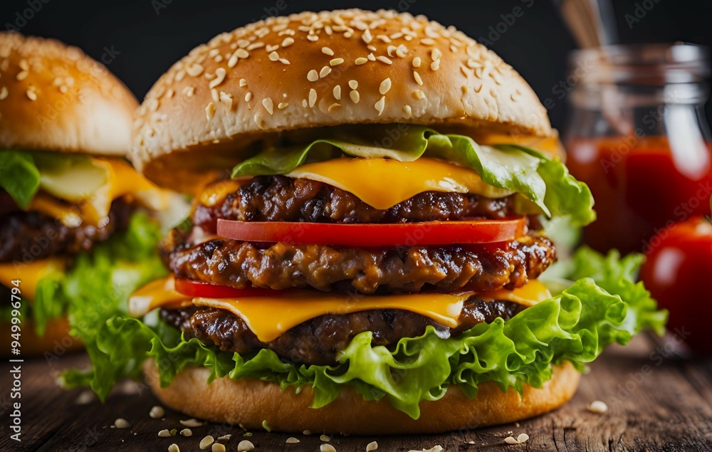 hamburger on a wooden table hamburger on a wooden table