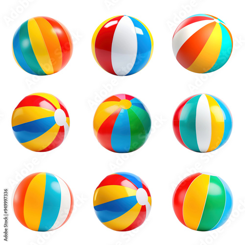 PNG colorful beach ball design element set, transparent background