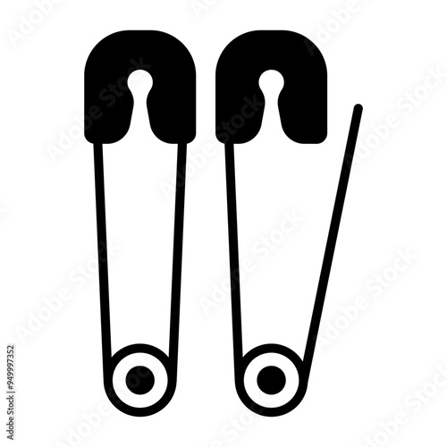 set of locking safety pins concept, Spring and clasp Pin vector icon design, Bespoke tailoring symbol, Made-to-measure clothing sign,Sew and Tailor materials stock illustration