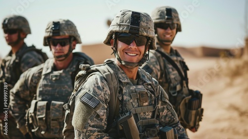 United states airborne infantry men with arms, camo uniforms dress. Neural network ai generated art