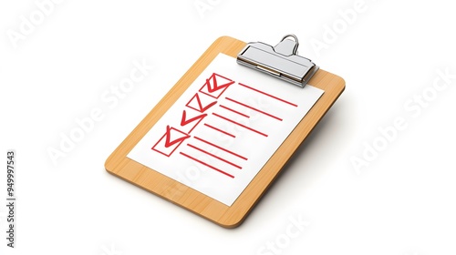 3d Clipboard, checklist symbol. Assignment target icon. Project task management and effective time planning tools. 3d rendering. Vector illustration, white background photo