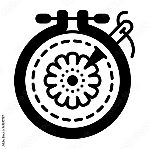 Bamboo Frame Embroidery Hoop with Needles concept, craft of decorating fabric vector icon design, Bespoke tailoring symbol, Made-to-measure clothing sign,Sew and Tailor materials stock illustration