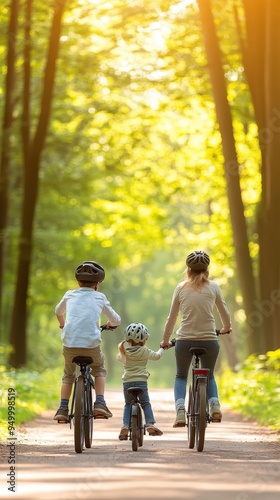 Wallpaper Mural A family enjoying a bike ride through a scenic park, with children leading the way and parents following closely, promoting outdoor activity and family bonding Torontodigital.ca