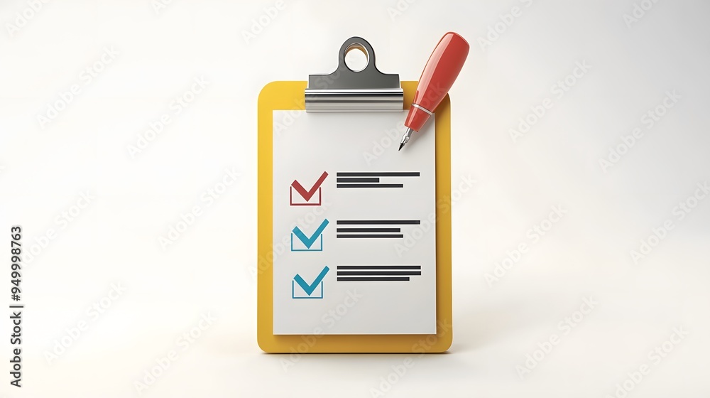 Fototapeta premium 3d Clipboard, checklist symbol. Assignment target icon. Project task management and effective time planning tools. 3d rendering. Vector illustration, white background