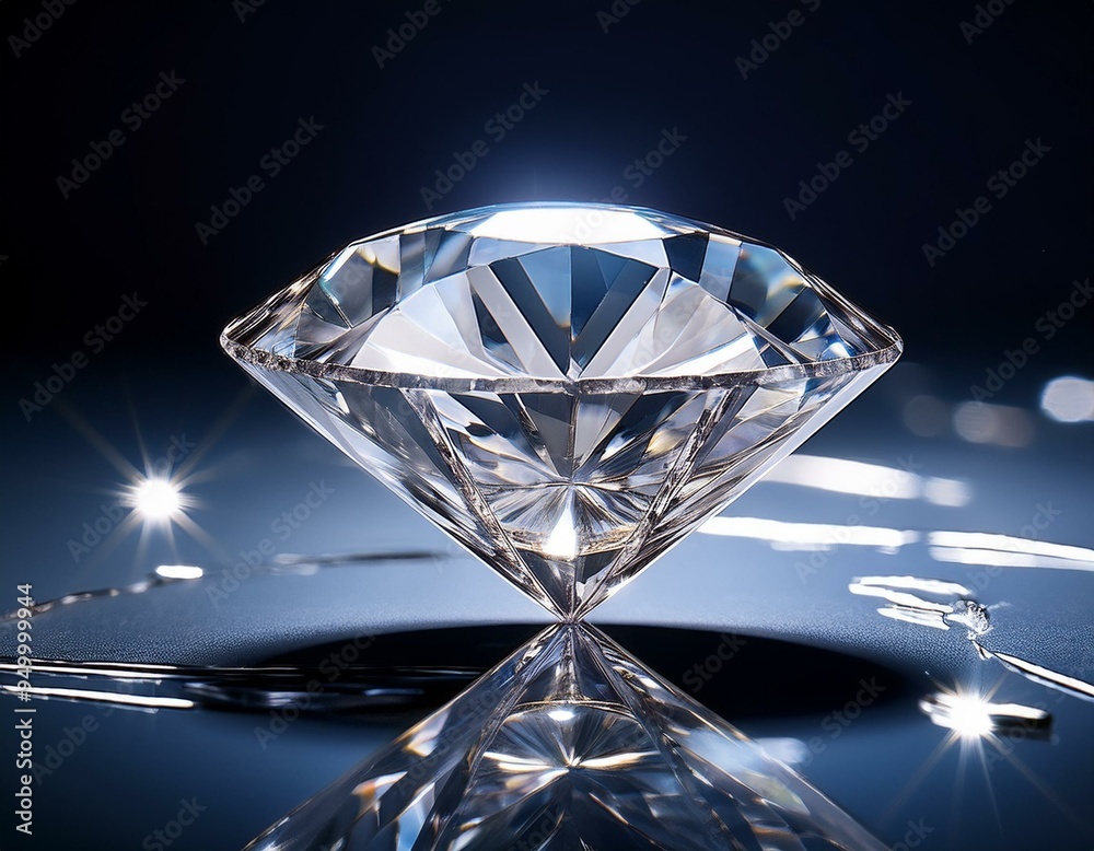 Photo of a sparkling diamond on a mirrored surface created with Generative AI technology Photo of a sparkling diamond on a mirrored surface created with Generative AI technology