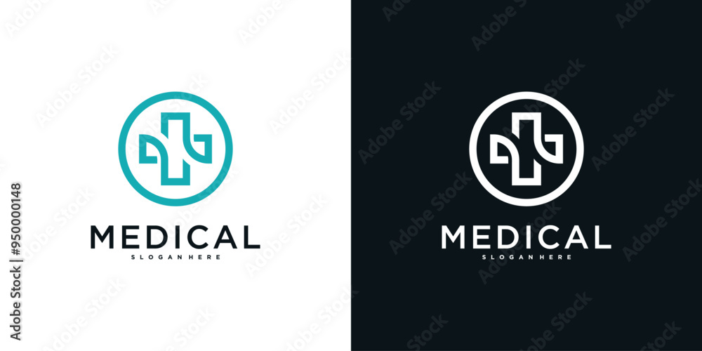 Medical health services symbol logo design. Premium Vector