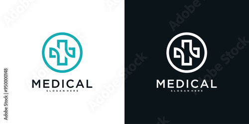 Medical health services symbol logo design. Premium Vector