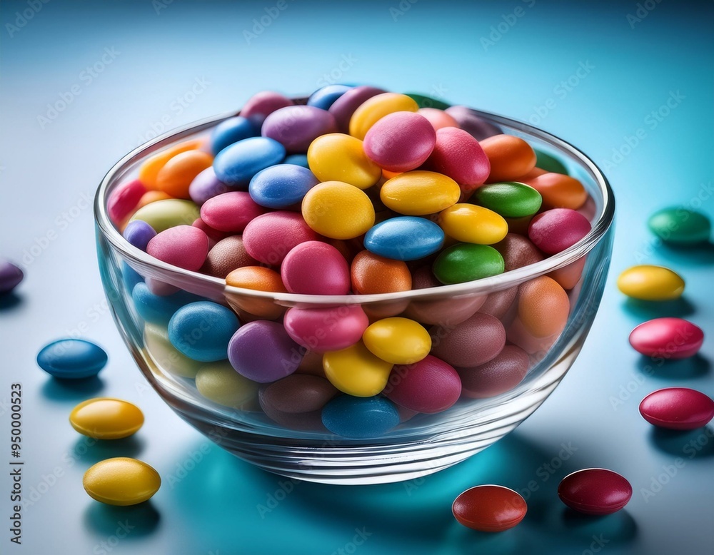Photo of a vibrant display of colourful candy in a glass bowl created with Generative AI technology Photo of a vibrant display of colourful candy in a glass bowl created with Generative AI technology