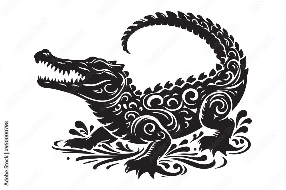 Obraz premium Crocodile silhouette vector illustration
