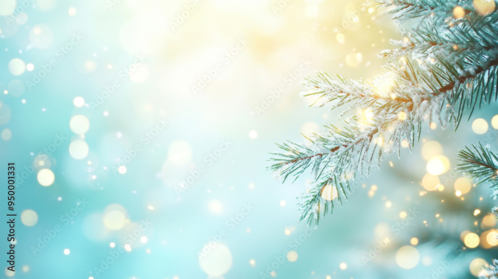 Christmas tree branches with lights bokeh copy space background Christmas tree branches with lights bokeh copy space background