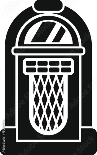 Black and white icon of a vintage jukebox playing music