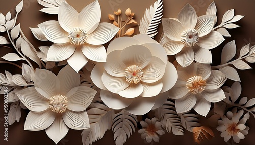 Rendering of white paper flowers in a bouquet, generated by AI