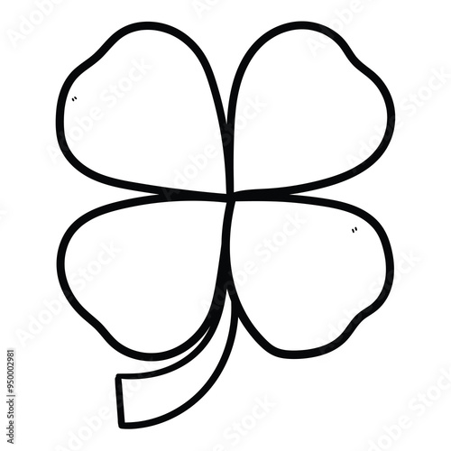 Hand drawn doodle four leaf clover on white background.