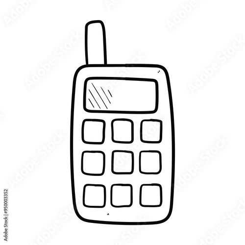 Hand drawn doodle old mobile phone with antenna on white background.