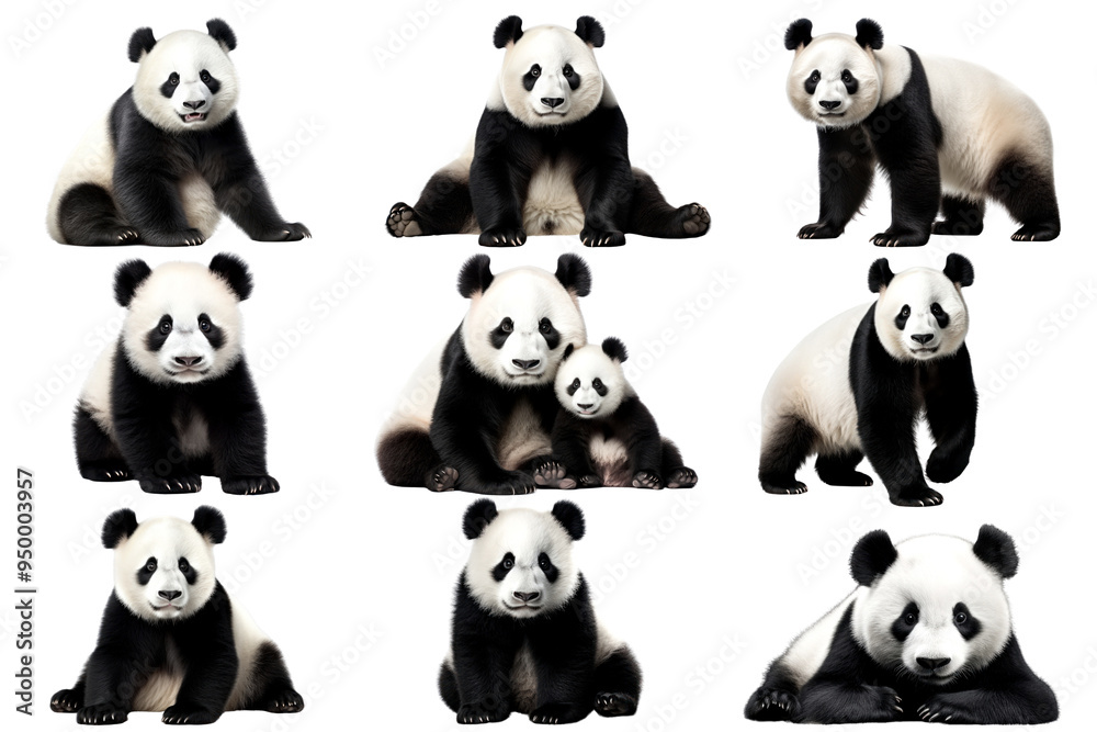 PNG panda wild animal design element set, transparent background PNG panda wild animal design element set, transparent background