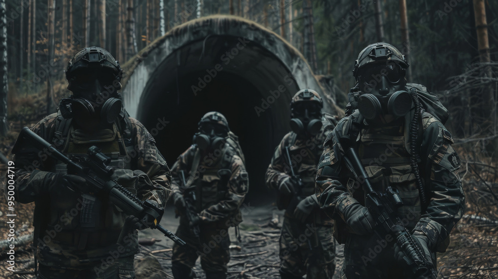 A group of stalkers in modern military uniforms A group of stalkers in modern military uniforms