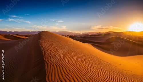 Stunning landscape of sand dunes at sunset in the desert