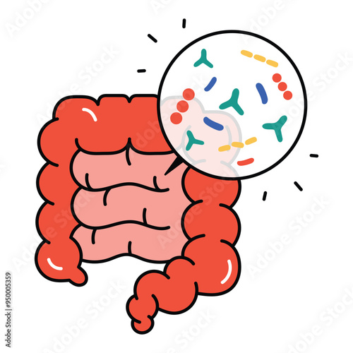 Gut Microbiome Icon Design. Represents Digestive Health, Microbiota, Probiotics, Gut Flora. Vector icon with editable Strokes and Colors.