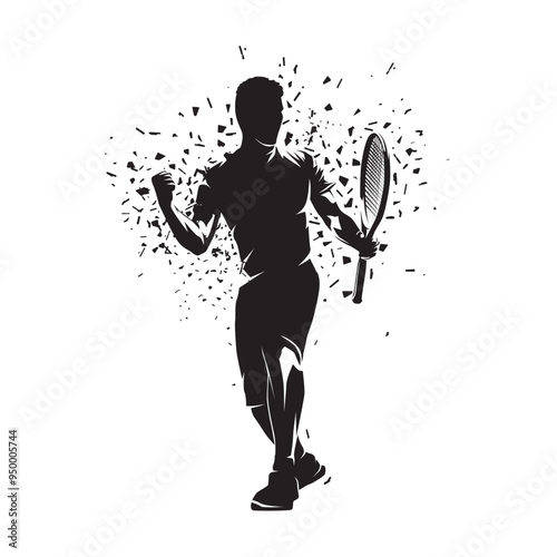 Tennis player celebration, isolated vector silhouette. Tennis player logo
