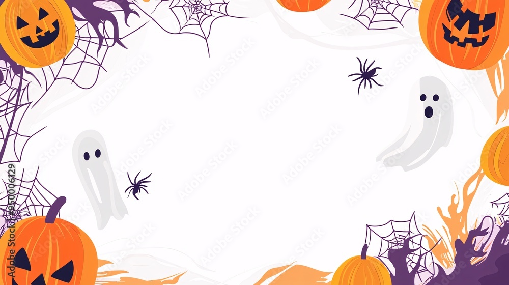 Halloween-themed frame with ghost spider and web patterns vibrant orange and purple colors Halloween-themed frame with ghost spider and web patterns vibrant orange and purple colors
