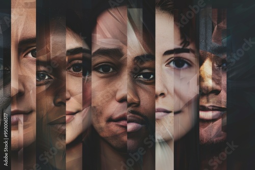 A collage of faces with the idea of diversity and unity. The faces are all different, but they are all connected by the same theme