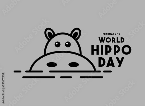 World Hippo Day. February 15. Flat design vector. Poster, banner, card, background.