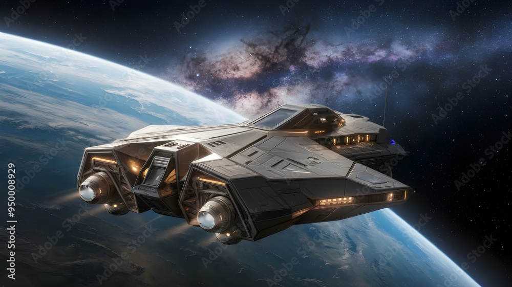 Obraz premium Sci-fi spacecraft created with Generative AI technologies
