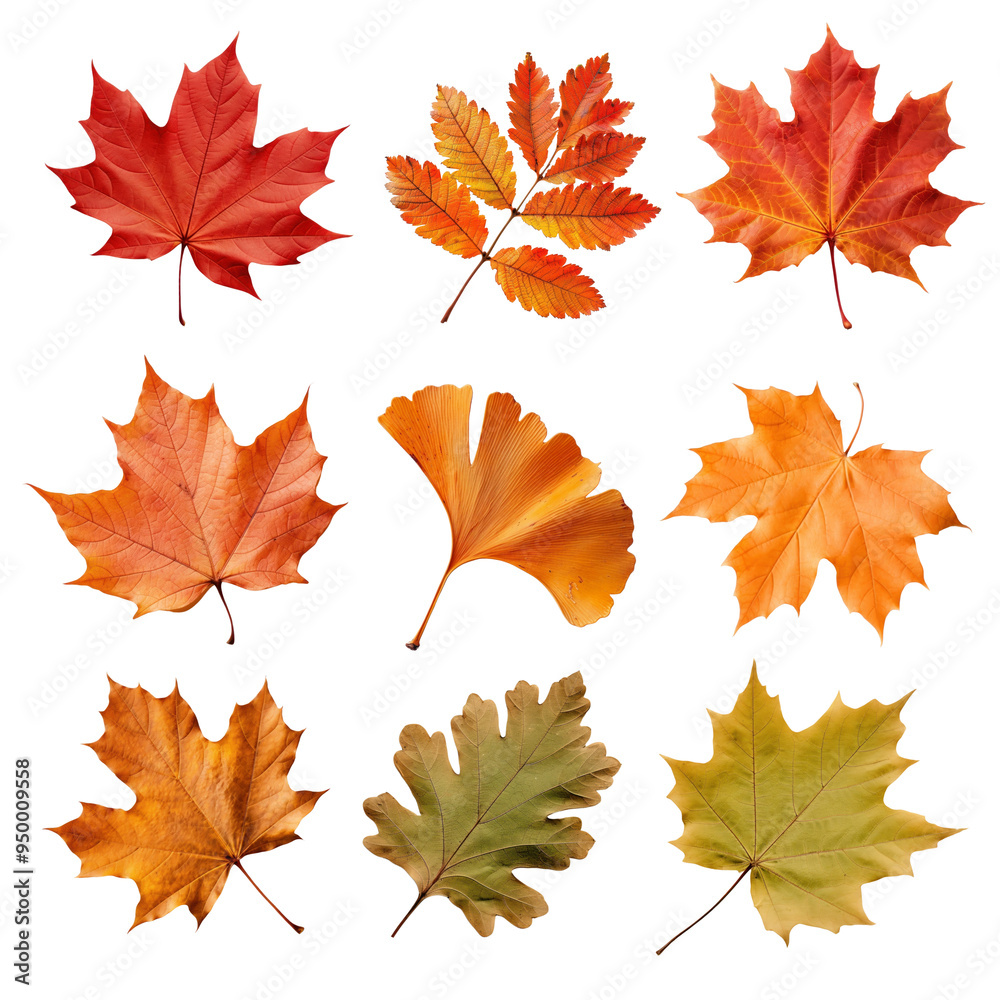 Obraz premium PNG Autumn leaf plant design element set, transparent background