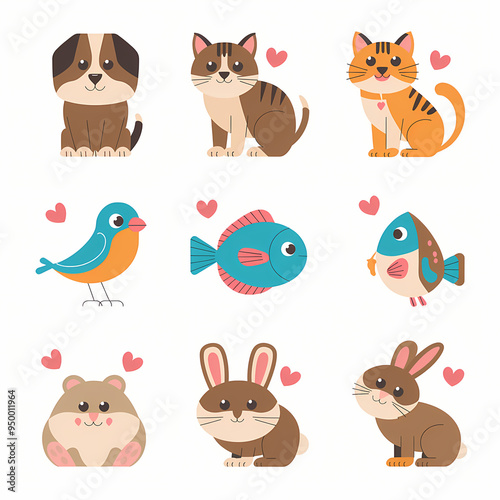 Pet's day theme, icon set, vector, isolated on white background