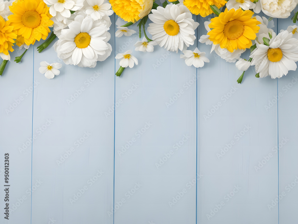 Obraz premium Bunch of flowers on a blue wooden background