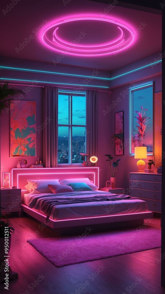 illustrative albedo master bedroom retro neon theme illustrative albedo master bedroom retro neon theme