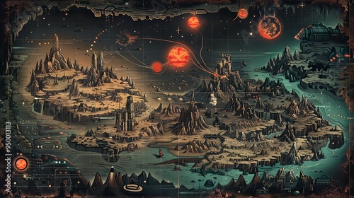 Vintage fantasy wall art map decoration navigational cartography design