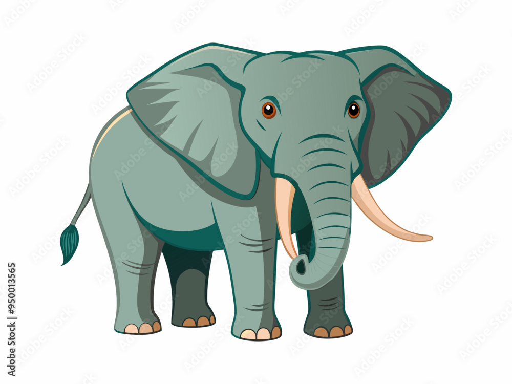 Naklejka premium Colorful Illustration of an African elephant isolated on a white background. Concept of wildlife, large mammal, African fauna, animal protection. Icon, logo, print, design element